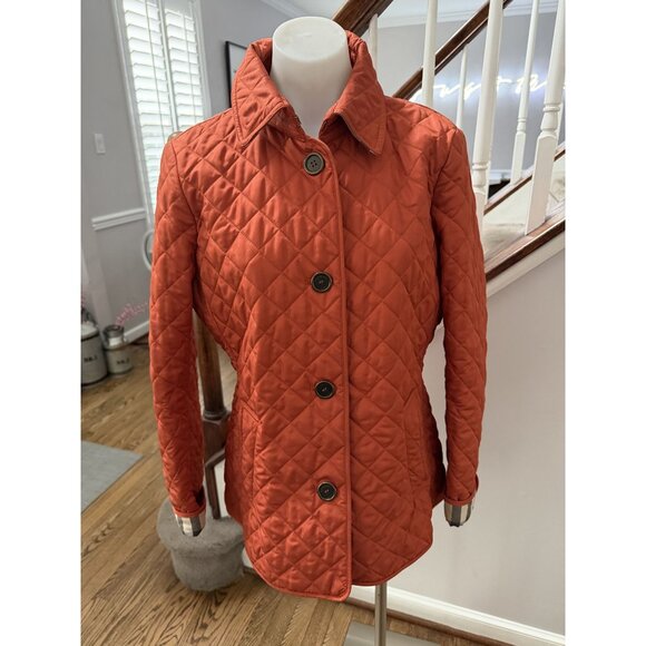 Women Burberry Brit Quilted Jacket Copford Orange Size Large - Picture 1 of 9